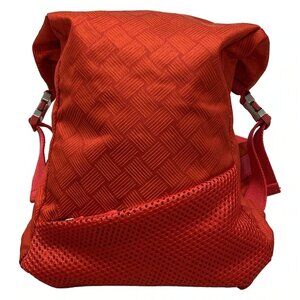 Auth BOTTEGA VENETA Intrecciolusion 652076 Red Nylon B********* Bum Bag